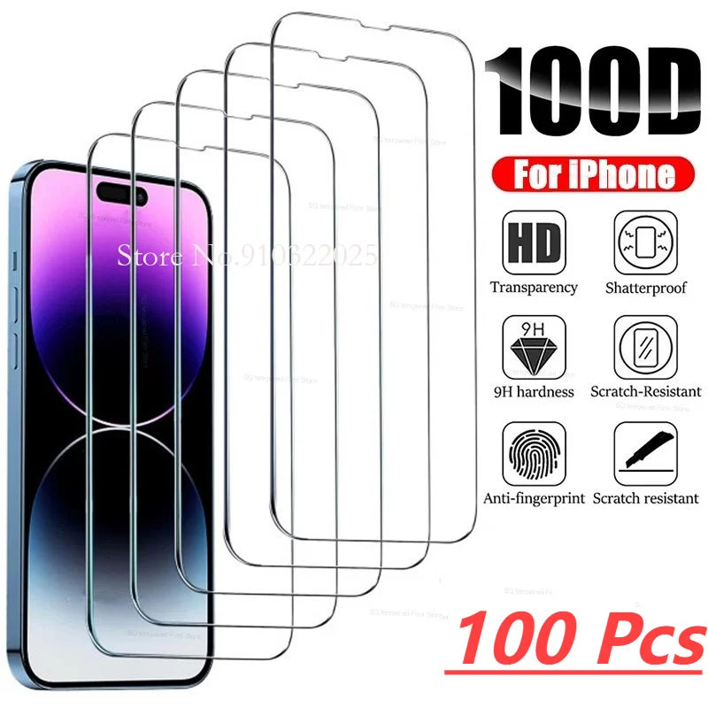 

100 Pcs Tempered Glass For IPhone 14 13 12 11 Pro Max Screen Protector for iphone 12Mini 13Mini 7 8 Plus SE X XS XR 14Pro