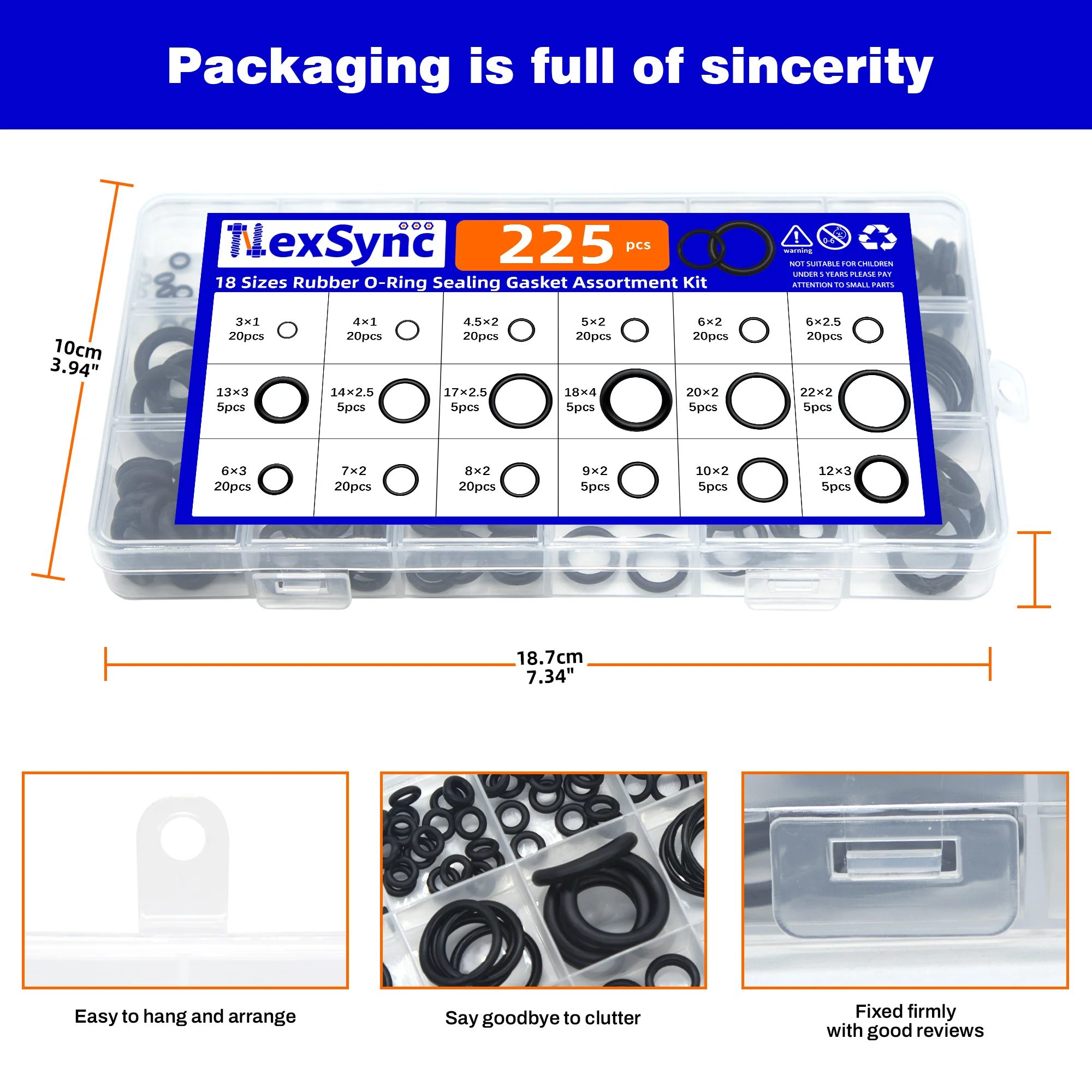 200/225pcs Rubber O Ring Set Gaskets Seal Nitrile Repair Kit