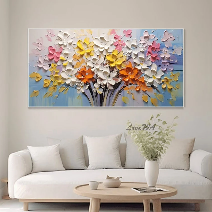 

Palette Knife Artwork Heavy Acrylic Textured Abstract Flower Painting Large Canvas Art Home Decoration Wall Picture For Bedroom
