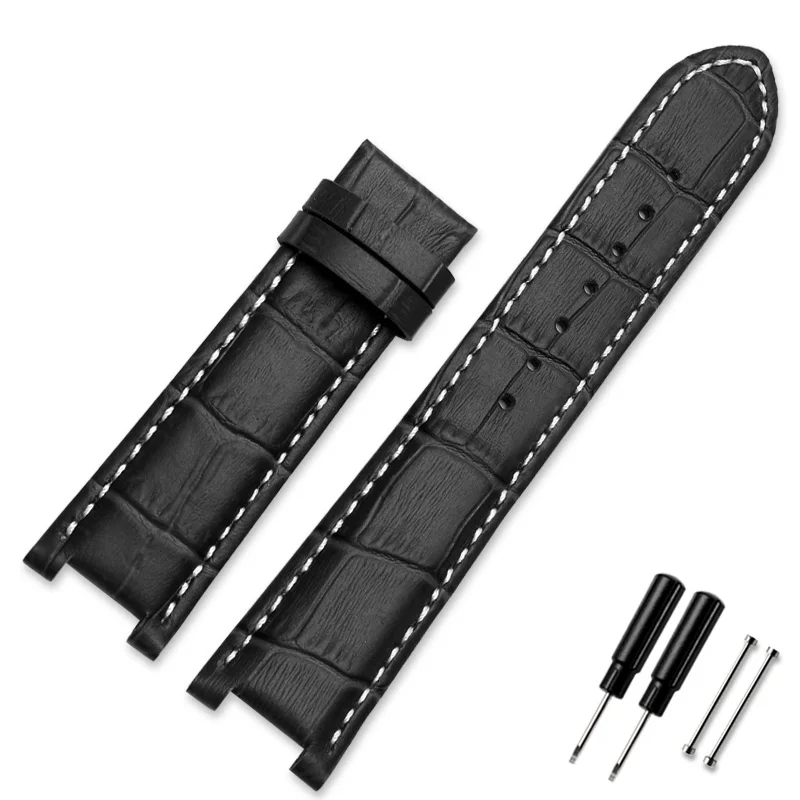 Genuine Leather Watchband with Stainless Steel Butterfly Buckle