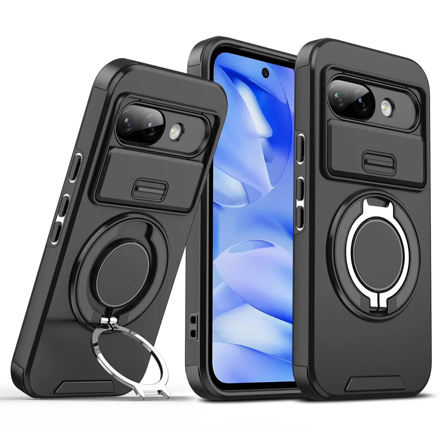 Heavy Duty Shockproof Case with Slide Camera Lens Protector and Magnetic Ring Holder