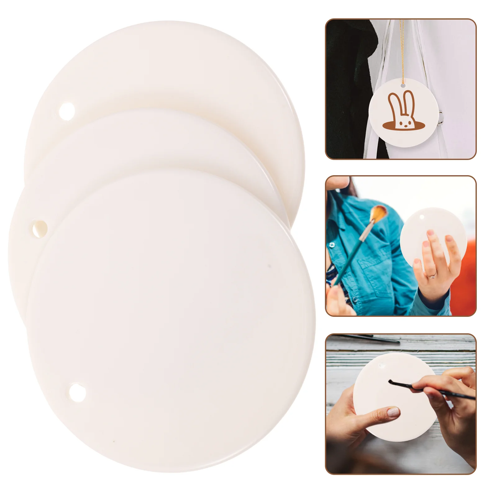 

3 Pcs The Office Decor Ceramic Pendant Drawing Hand-painted Tags White Ornament for DIY Hanging