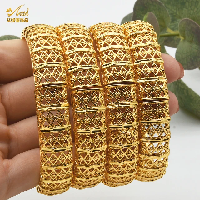 ANIID 4Pcs /Set 24K Dubai Gold Plated Bangle Bracelet For Women Ethiopian Arabic African Dubai Indian Wedding Bride Jewelry Gift B-54-4pcs