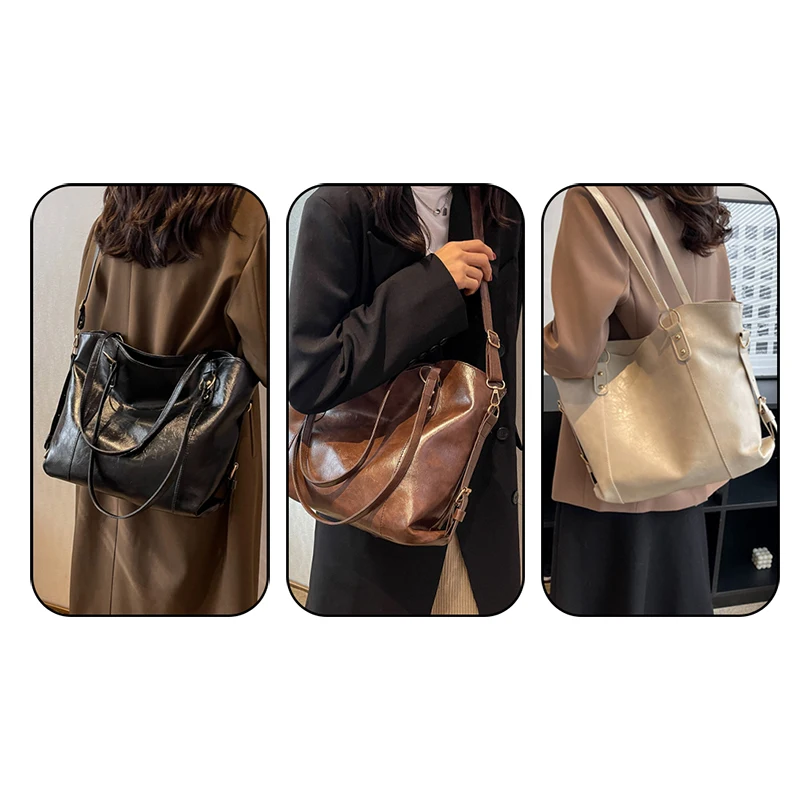 Women's Solid Color Shoulder Bag Fashion Autumn and Winter Tote Bag Soft Leather Commuter Female Bags Handheld New Style