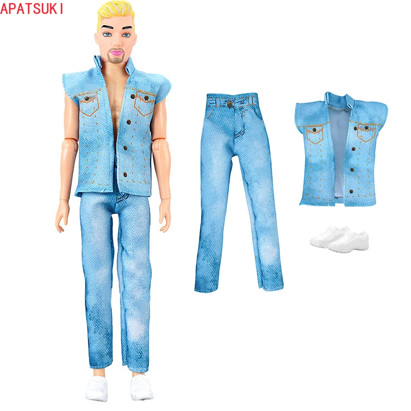 Set Di Vestiti Per Film Di Moda Per Ken Doll Blue Top Pantaloni Scarpe Bianche Abiti Per Barbie Boyfriend Ken Doll Accessori Giocattoli Per Bambini