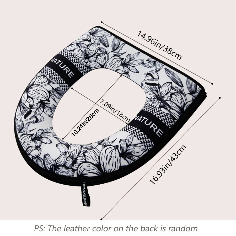 Flannelette Toilet Seat Cushion Household Universal Thickened Printing Zipper Toilet Cover Waterproof Plush Toilet Heating Pad 6