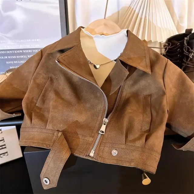 Veste de printemps et d'automne pour filles de 2 3 4 5 6 8 ans, manteau en cuir artificiel pour enfants, vêtements d'extérieur résistants aux taches, nouvelle mode 1