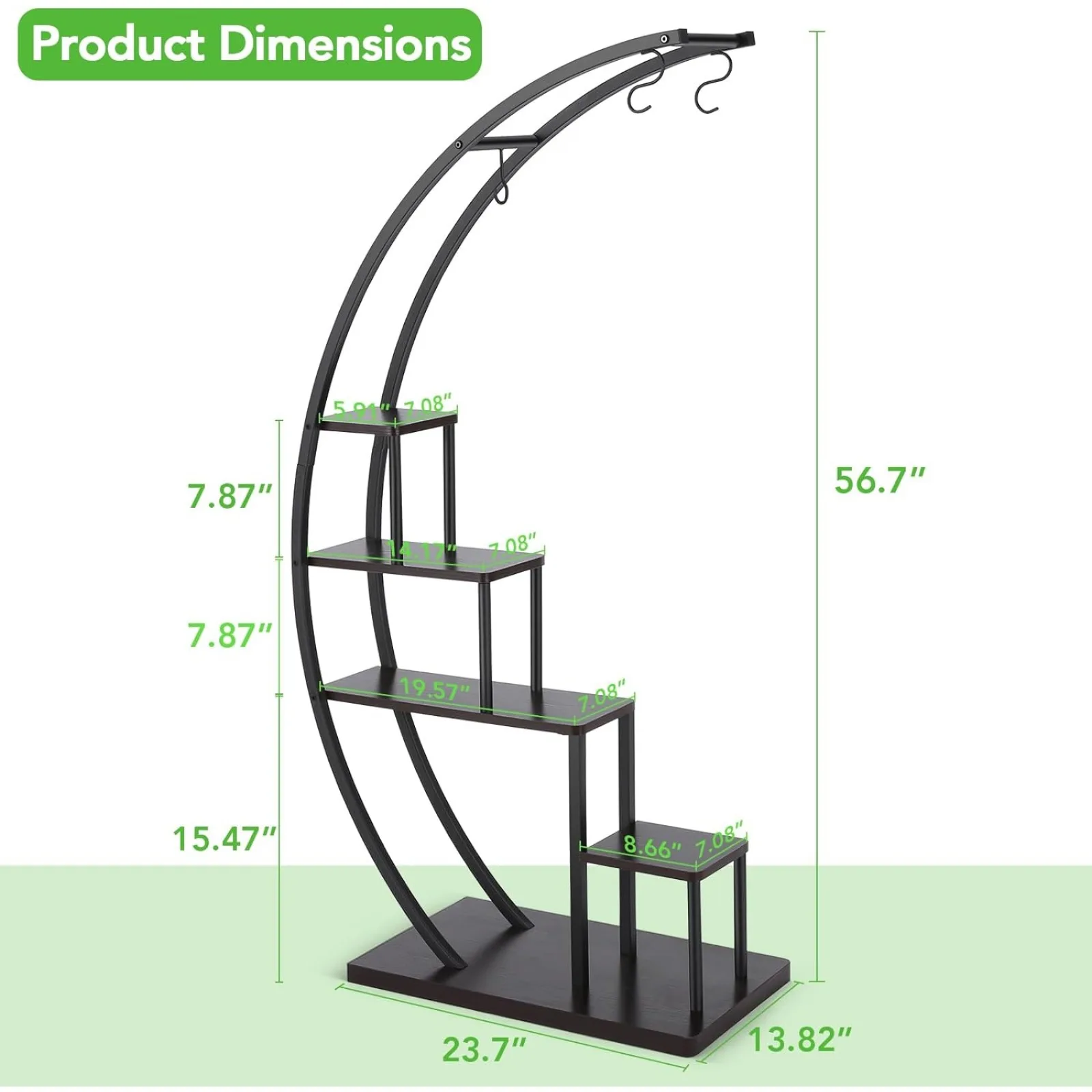 US Homdox 5 Tier Metal Plant Stand Indoor, Tall Half Moon Plant Stands, Heart Shape Flower Pot Shelves for