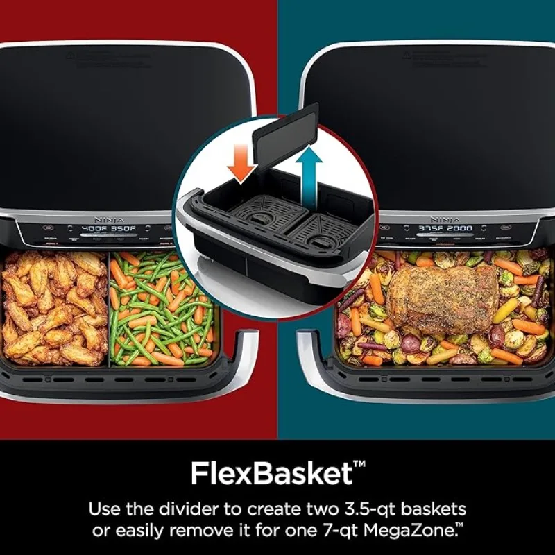 Ninja DZ071 Foodi 6-in-1 FlexBasket Air Fryer with 7-QT MegaZone & Basket Divider for Large Proteins & Full Meals 2