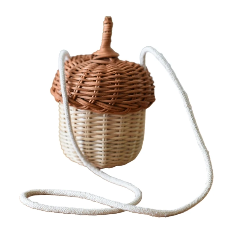 

Handwoven Round Rattan Bag Bucket Beach Woven Shoulder Rattan Bag Dropship