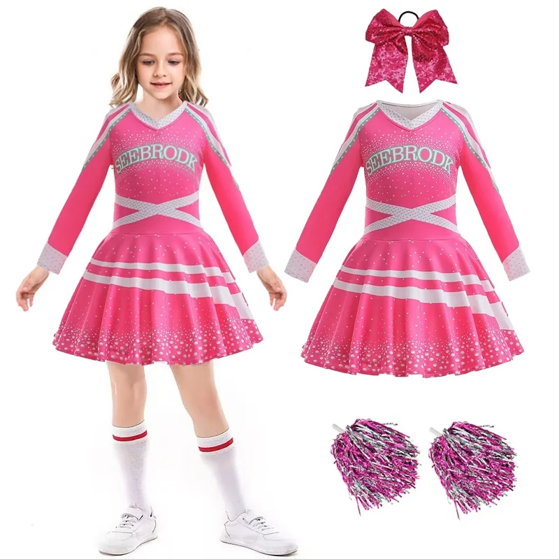 3-10 year old football competition cheerleading uniform solid color girls dress long sleeved backless girls casual dress