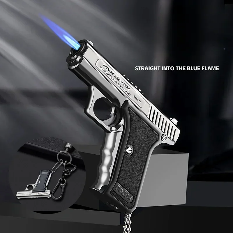 Portable Metal Windproof Pendant Lighter Outdoor Spray Blue Flame Torch Inflatable Lighter Cigarette Accessories Men's Gift gas lighter