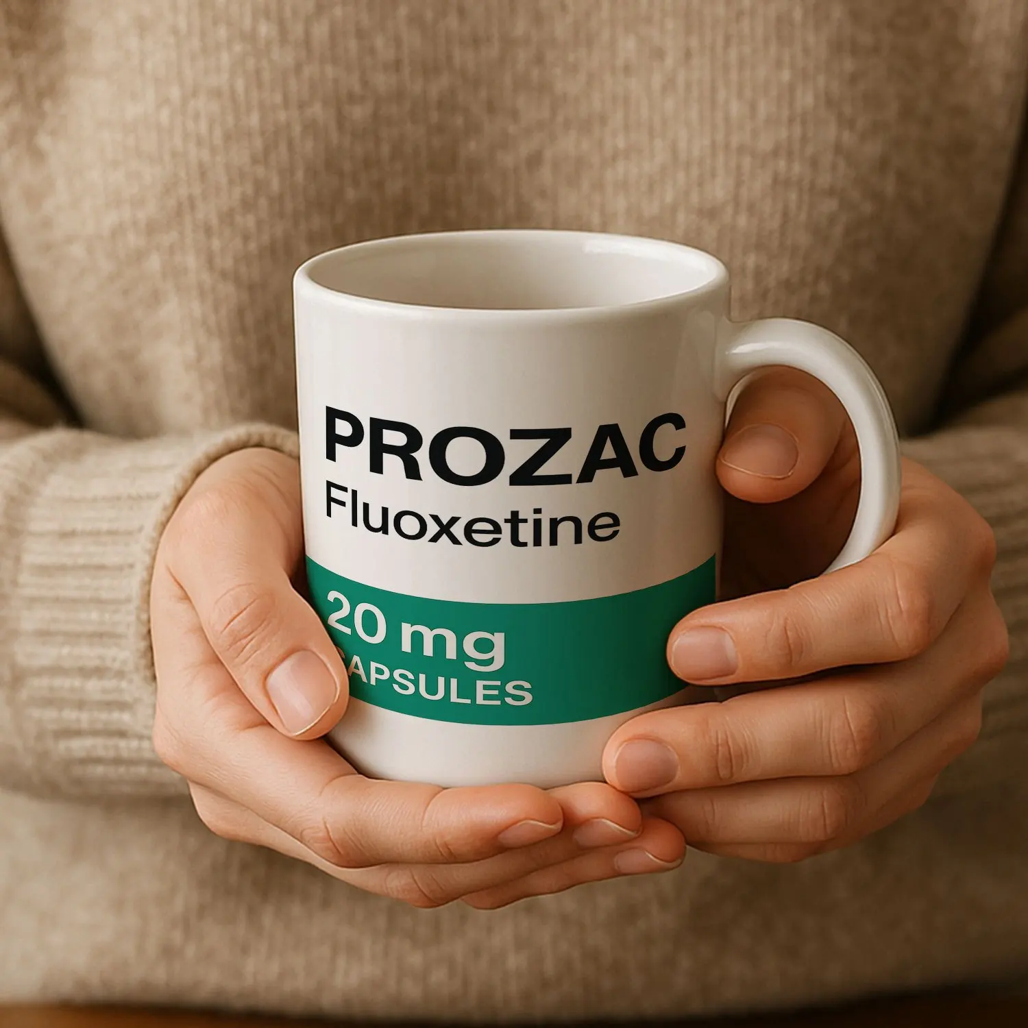Caneca Prozac 20mg Fluoxetina com Rótulo Verde - Presente para Conscientização sobre Saúde Mental para Médicos, Enfermeiros e Estudantes - Decoração de Escritório_voghion.com