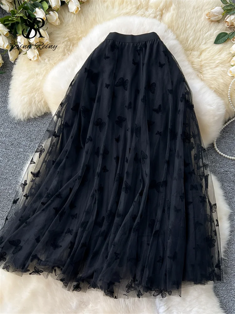 SINGREINY 2024 High Qulaity Embroidery Long Skirt Ladies