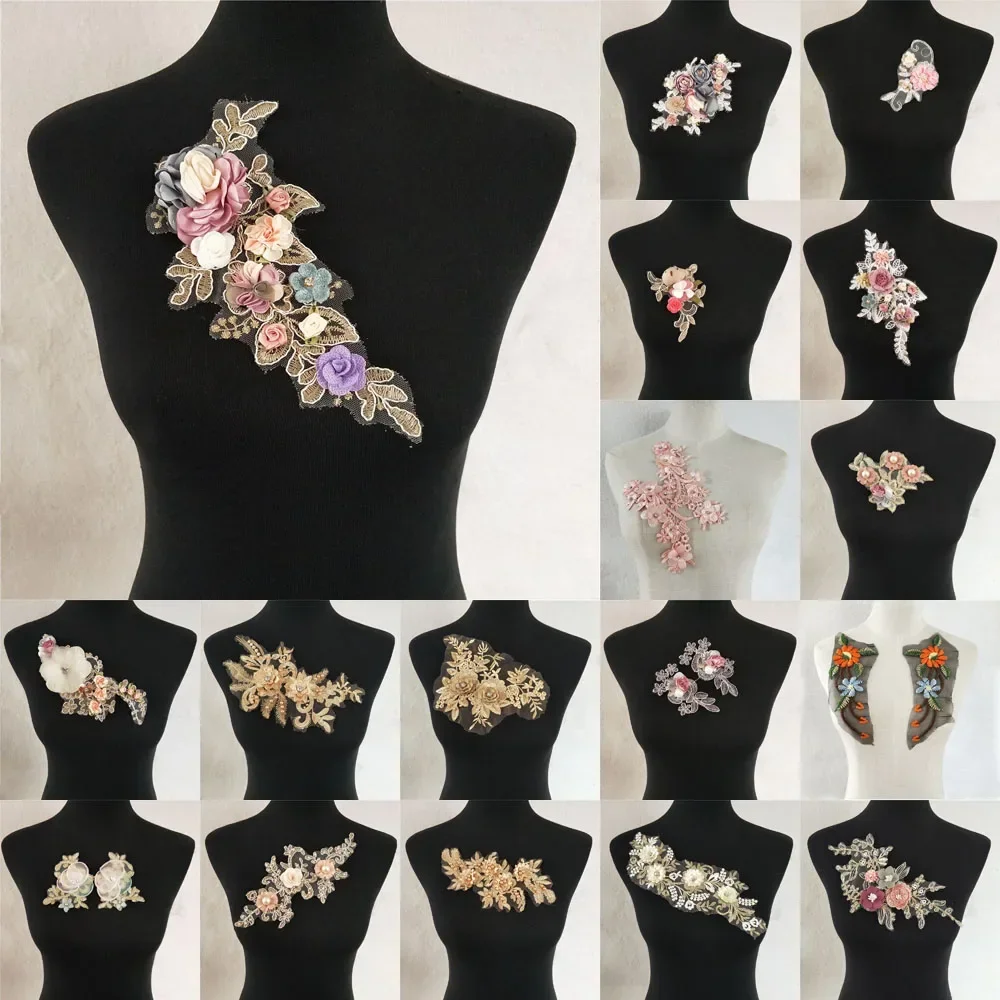 Abito Da Sposa In Avorio, Applique In Pizzo, Toppa In Pizzo Con Ricamo Floreale Con Paillettes, Motivo In Pizzo Da Cucire Per Abito Da Sposa, Abito Da Ballo, Costume Fai Da Te - Foto 12