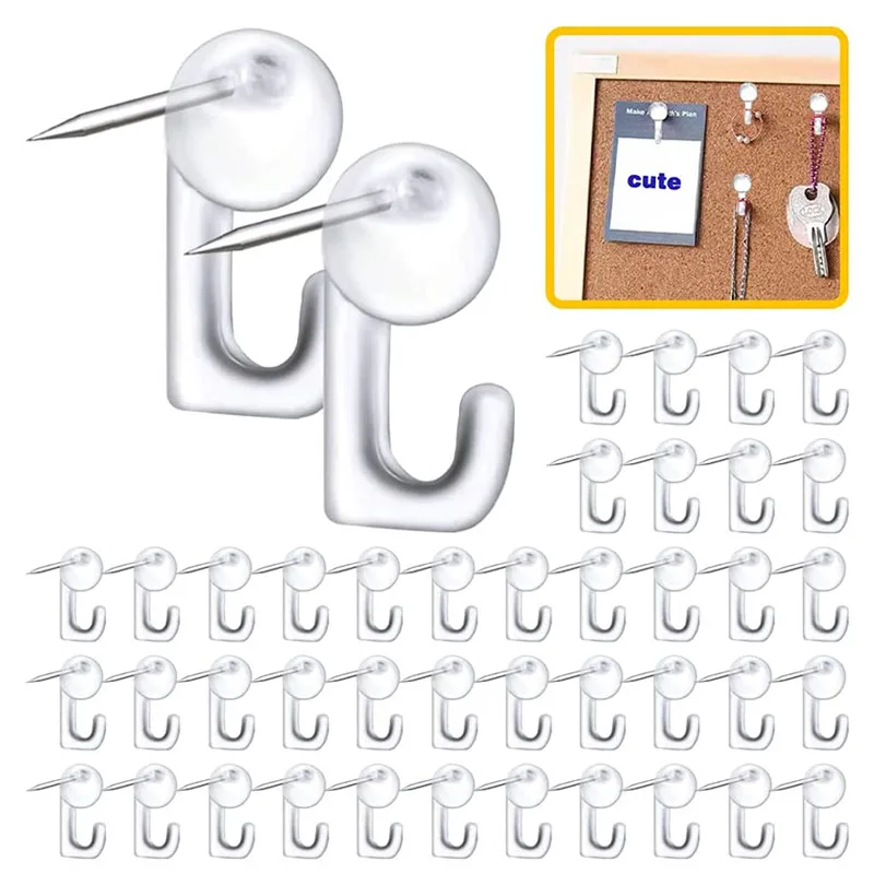 50Pc Push Pin Hooks Plastic Heads Thumbtack Hooks Decorative Thumb