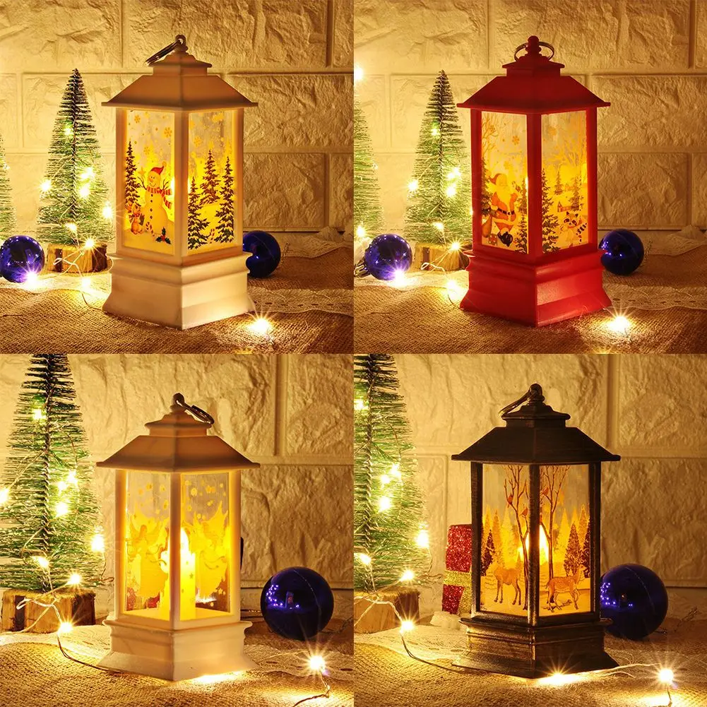 

Christmas LED Light Up Lantern Xmas Santa Claus Table Lamp Ornament Decoration Glowing Castle Lamp New Year Gifts Kids Toys
