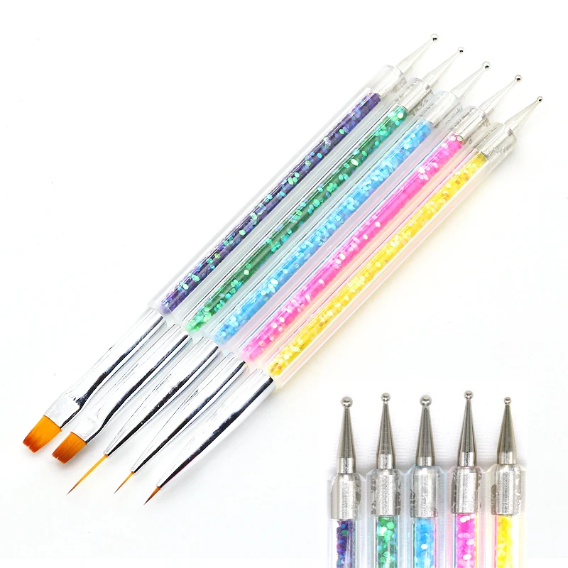 5/20Pcs Nail Art Brush Design Tip Painting Drawing Carving Dotting Pen FlatFan Liner Acrylic Gel UV Polish Manicure Tools 2