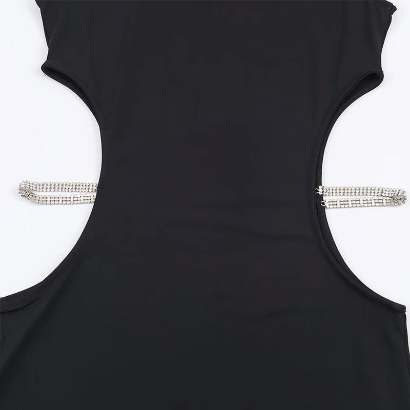 Women Cut Out Design Sexy Dress Jewelry Decoration Elegant Long Dresses for Women 2025 New Chic Slim Nightclub Party Dresses ﻿