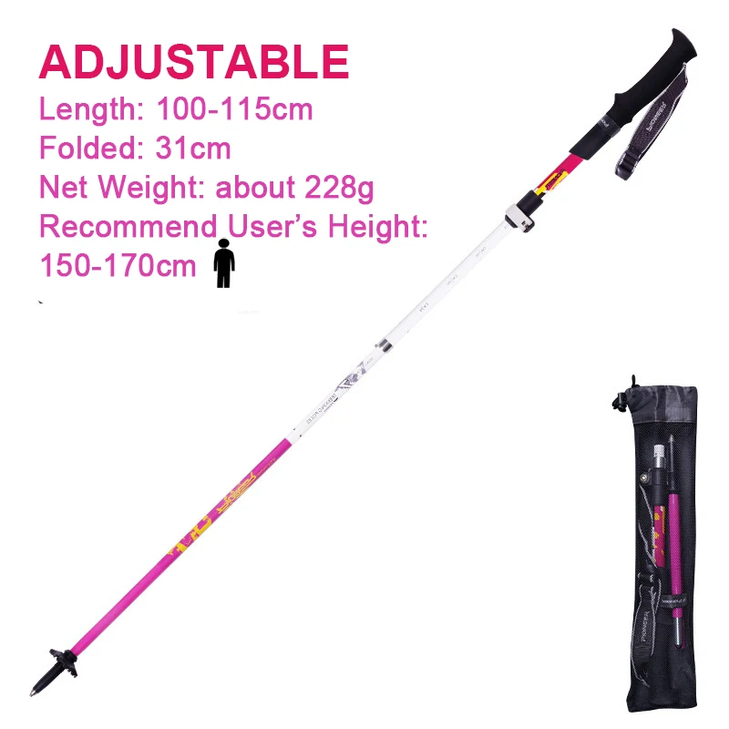Pioneer CollapsibleTrekking Pole Carbon Fiber Aluminum Alloy Telescopic Adjustable Sticks Lightweight Walking Hiking Stick