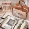 Three-in-One Large Capacity Makeup Bag, Waterproof PU Travel Bag, Portable Multi Functional Cute Cartoon Cat Pattern Storage Bag 2