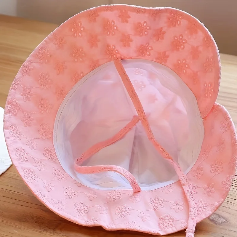 Baby Girls Lace Bow Fisherman's Sun Hat, Breathable Summer Outdoor Sunscreen Princess Cap For Newborn Infant Kids Children