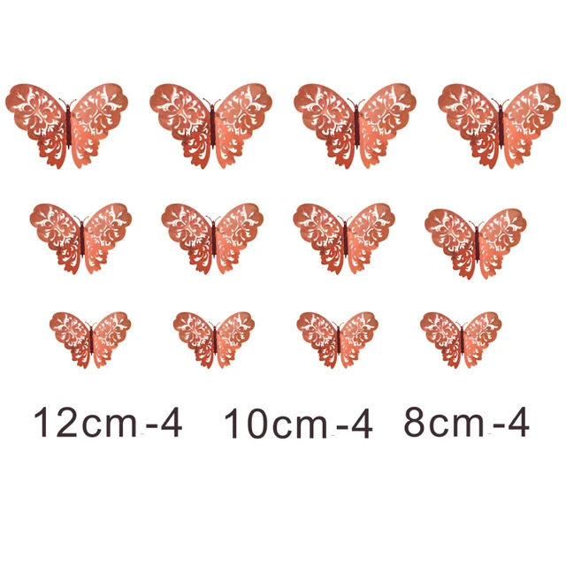 12Pcs Metal Texture Gold Artificial Butterfly Cake Topper Cake Decoration Simulation Butterflies Wedding Crafts Party Decoration A-RoseGold
