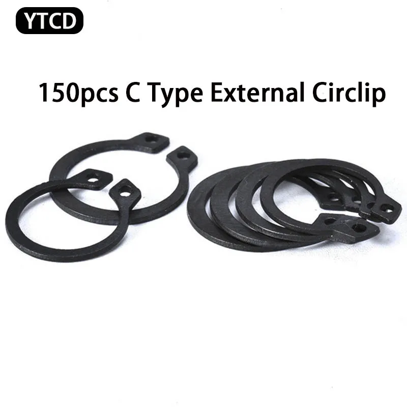 

150PCS M8-M36 Black Steel C Type Internal Circlip Retaining Clip Snap Ring for Hole Assortment Kit Ring Washer for Shaft Set