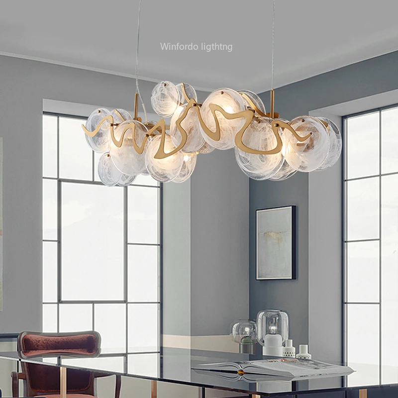 

Art Design Style Modern LED Ceiling Chandelier Light For Dining Room Living Room Bedroom Kitchen Round Ring Glass Pendant Lamp