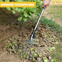 Telescopic Metal Rake Garden Leaf Rake Gardening Leaves Rake Long Handle Claw Rake Nail Rake Backyard Lawn Farm Cleaning Tool 2
