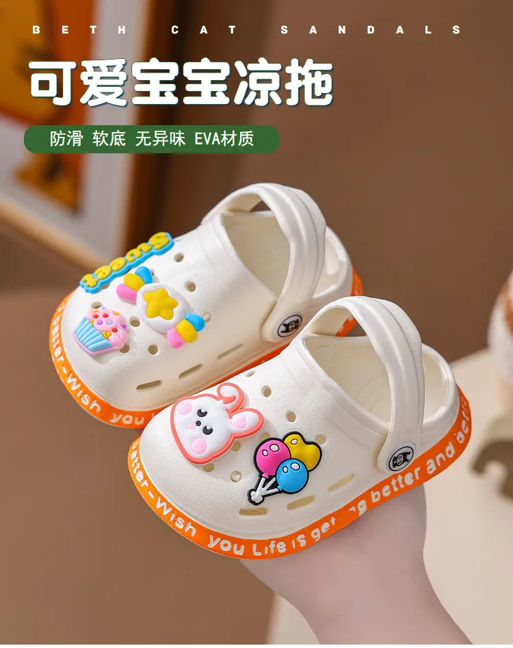 Kids Summer Sandals Hole Children's Shoes Slippers Soft Anti-Skid Cartoon DIY Design Hole Baby Shoes Sandy Beach For Boys Girls