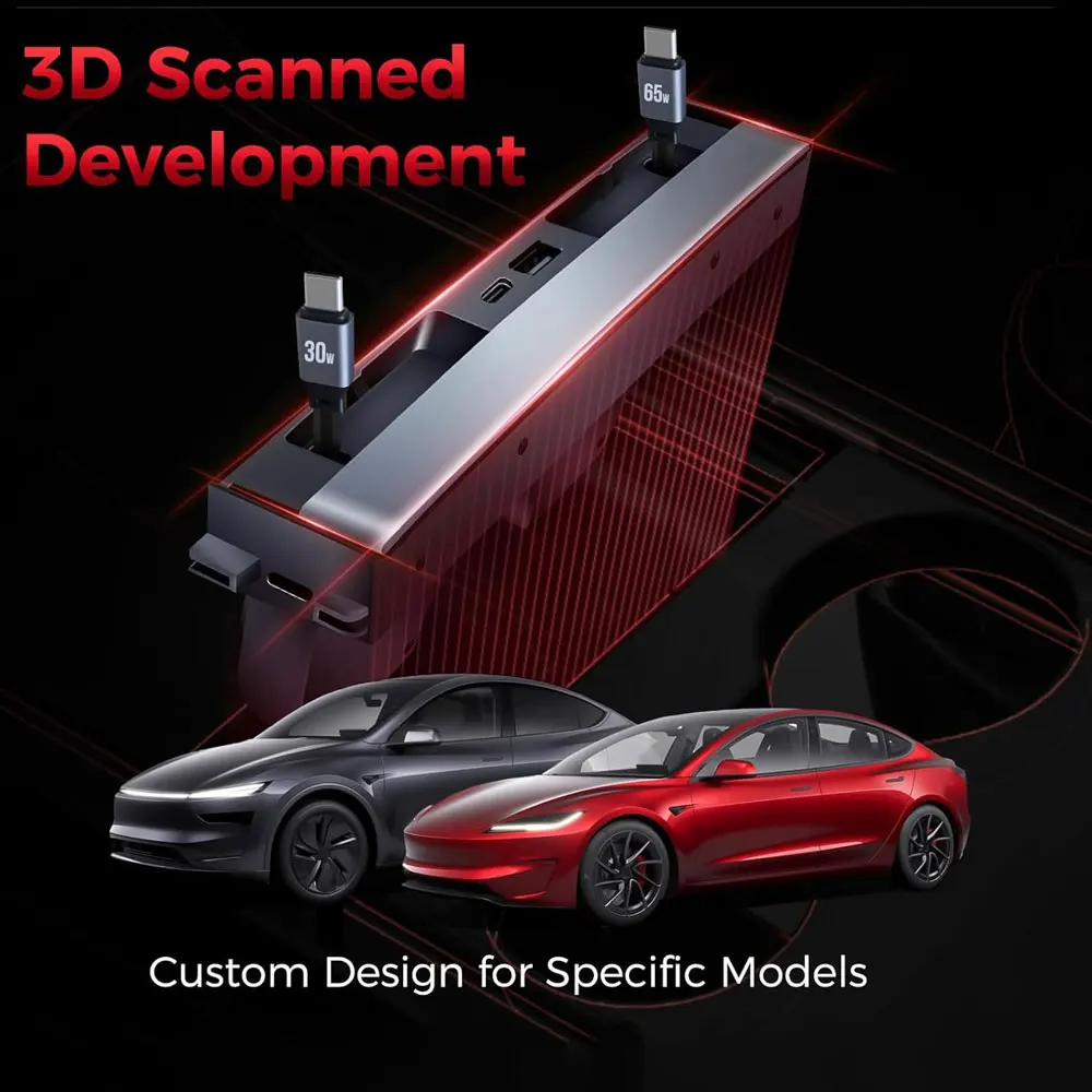 รูปสินค้า ฮับชาร์จ USB 4 พอร์ต สำหรับ Tesla Model Y ชาร์จเร็ว ยืดหดได้
