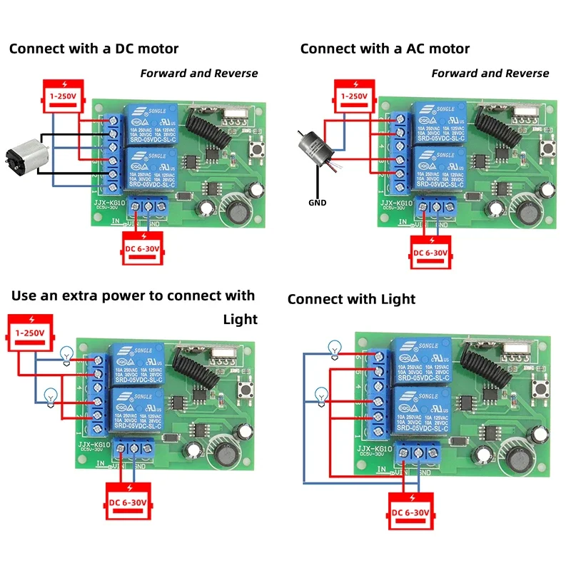 433.92Mhz DC 6V 12V 24V 10A 2CH Relay Module Receiver EV1527 Wireless Remote Control 433 Mhz Remote Switch for DC Motor DIY