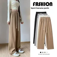 High Waist Draped Loose Straight Leg Casual Pants Women's Spring Autumn Simple Style Sporty Sweatpants Female Trousers