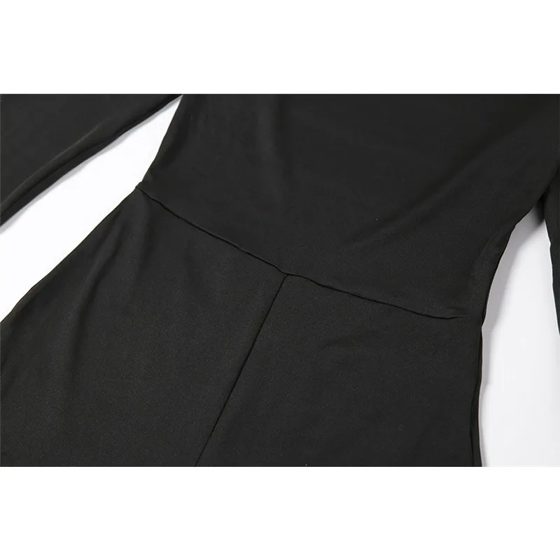 Women Sexy Backless Hollow Out Slim Flare Jumpsuit Spring 2024 Solid Black Fashion Hipster Spicy Girl Rompers Streetwear Outfits