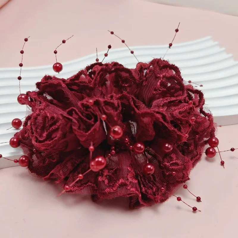Stirnband Weibliche Elastische Gummi Blumen Große Haargummis für Frauen Fransen Gummiband Hohe Elastische Haargummis Haar Zubehör – Detail 8