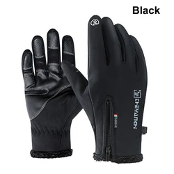 Winter Touchscreen Non-Slip Waterproof Windproof Warm Unisex Cycling Gloves with Fashion Zipper - XXL (Black)