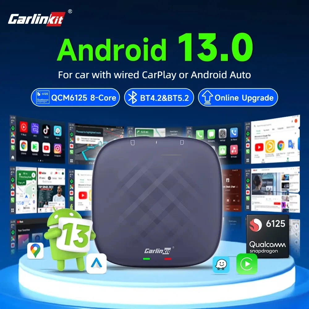 Android 13 CarlinKit Android Auto Wireless CarPlay AI TV Box QCM6125 8-Core Split Screen 64G 128G for Netflix YouTube Play Store