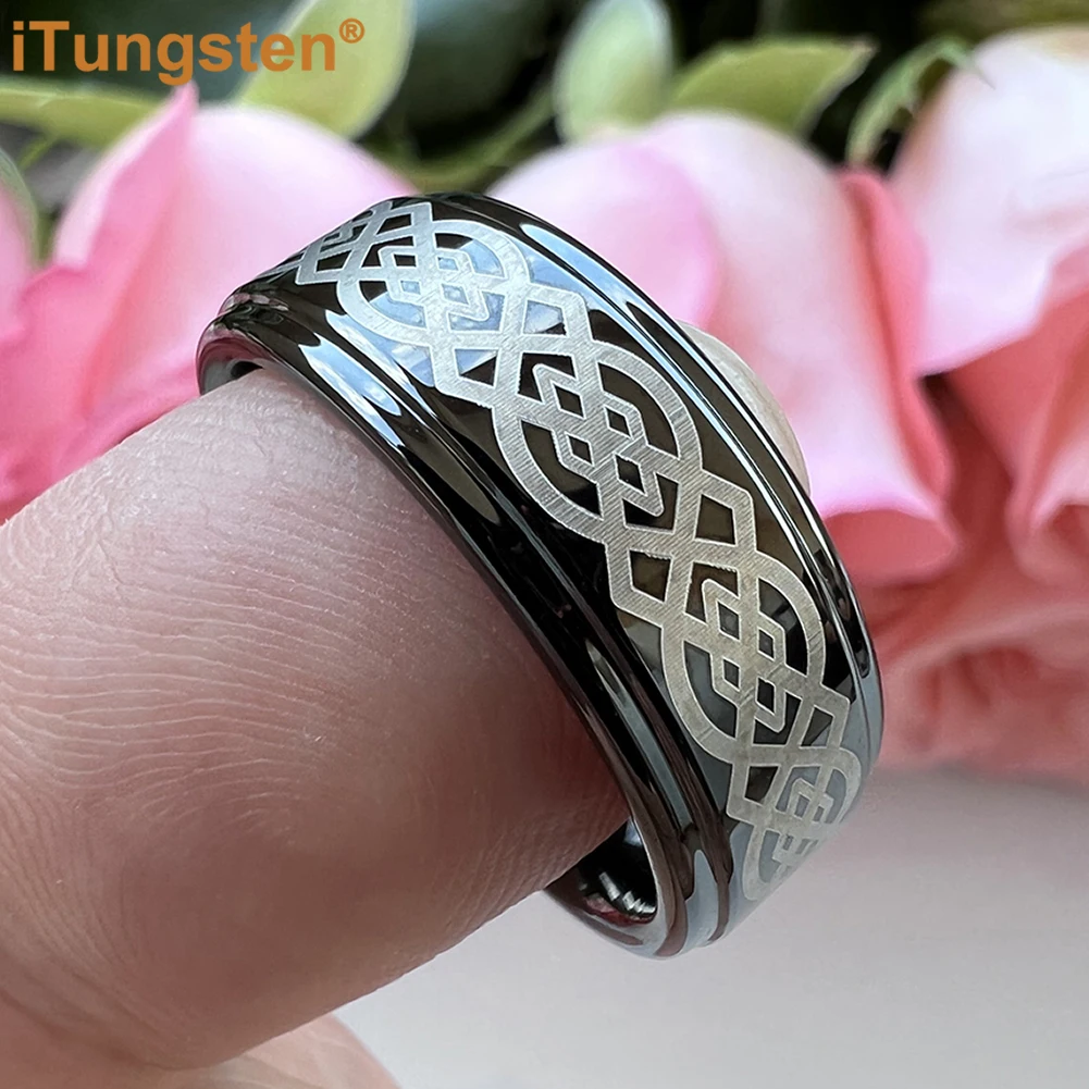 

iTungsten 8mm Dropshipping Men Women Tungsten Wedding Band Ring Stepped Edges Laser Engraved Free Shipipng Comfort Fit