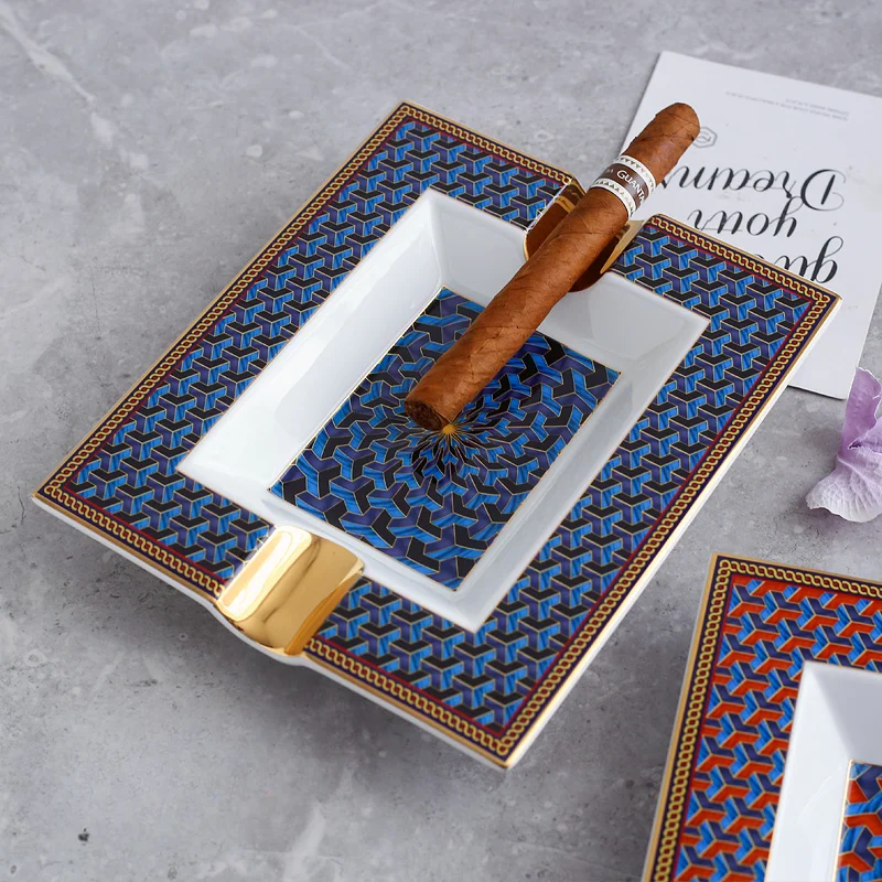 

European style vintage bone china cigar ashtray high value creative large modern ceramic cigarette tray decorative ornaments
