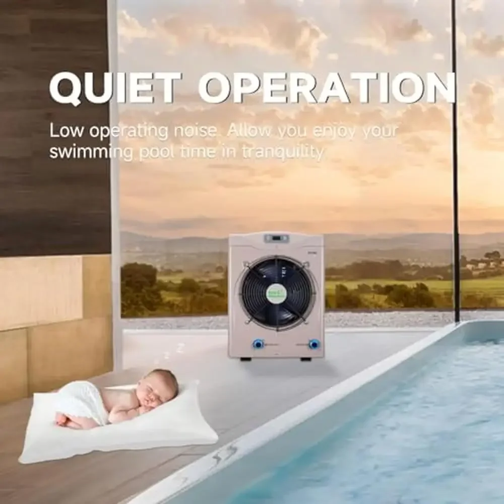Swimming Pool Heat Pump Heater Above Ground Pools Up to 5000 Gal Max Output 16184 BTU/hr Extend Swimming Season Low Operating