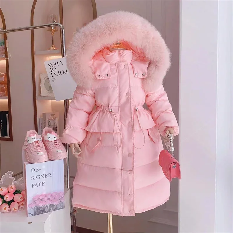 

Girls Down Coat Jacket Cotton Windbreak Snowsuit 2023 Vintage Warm Thicken Velvet Winter Skiwear Plus Size Children's Clothing