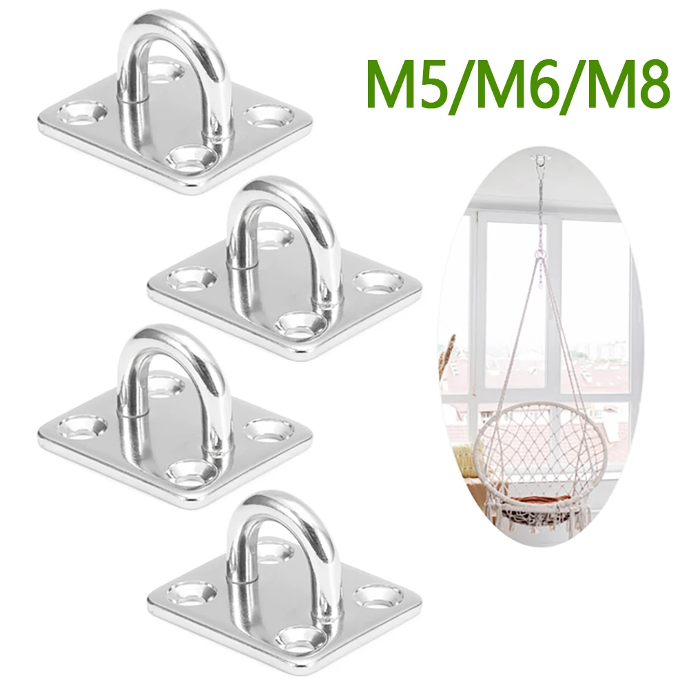 

4pcs Heavy Duty Eye Pad Plate 304 Stainless Steel Oblong Eye Pad Plate U-Shaped Hardware Staple Ring Hook Loop Wall Ceiling