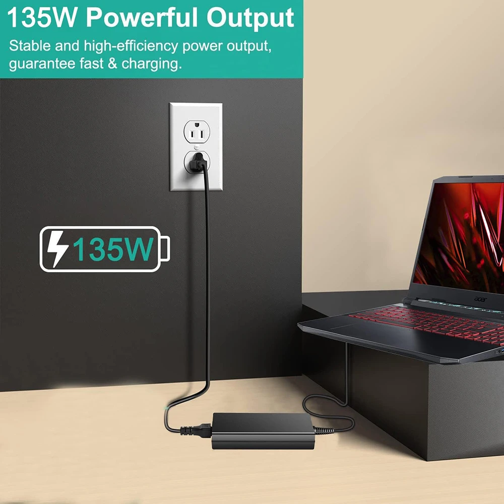 135W 19V 7.1A Netzteil Für Acer Nitro 5 & Andere Gaming Laptops | Kompatibel Mit Vielen Modellen | Inkl. Stromkabel