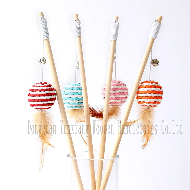 Wooden Cat Wands, Interactive Cat Teaser Sticks with Bell Wood Toy Wands Pet Toys