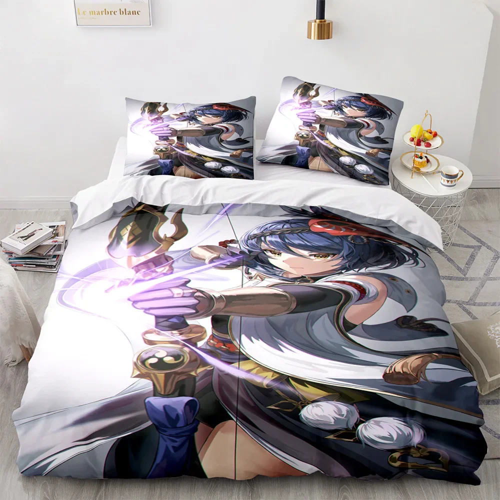 thumbnail image 1 of Juego de cama con edredón Genshin Impact, funda de edredón, funda de almohada, juegos de 2 o 3 piezas, tamaño para niños y adultos, 1 of 5