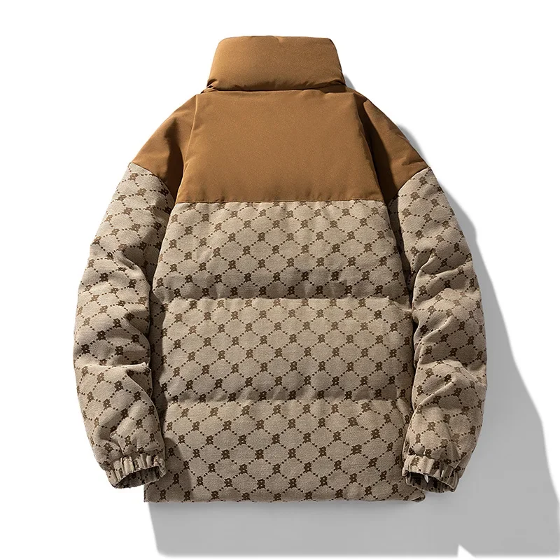 Contrast color high-end down jacket men's winter thickened trend splicing stand collar top 90 white duck insulation outfit