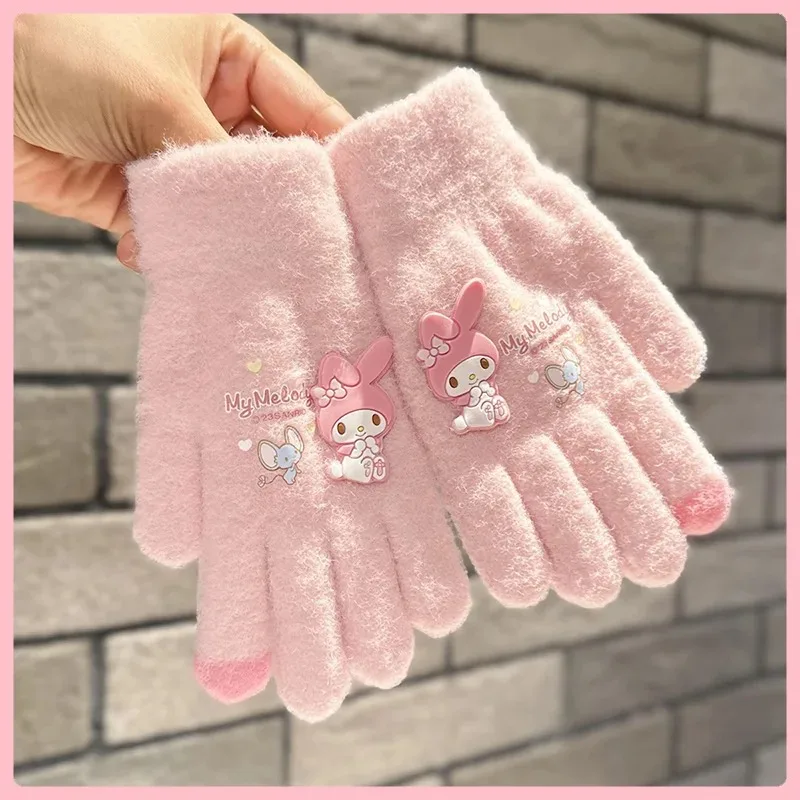 Sanrio Kuromi Gloves Kawaii Melody Warm Children Toddler Knitted Gloves Outdoor Keep Warm Fingerless Girl Christmas Gifts knitted gloves children gloves