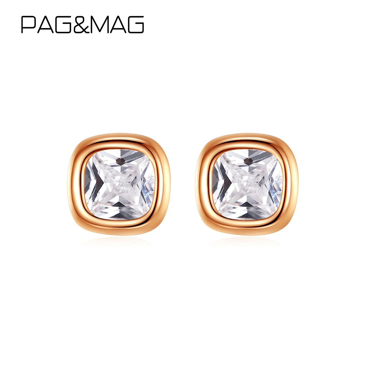 PAG&MAG Real 925 Sterling Silver Simple Clear Zircon Square Stud Earrings For Women Pure Silver 925 Earrings Jewelry Brincos