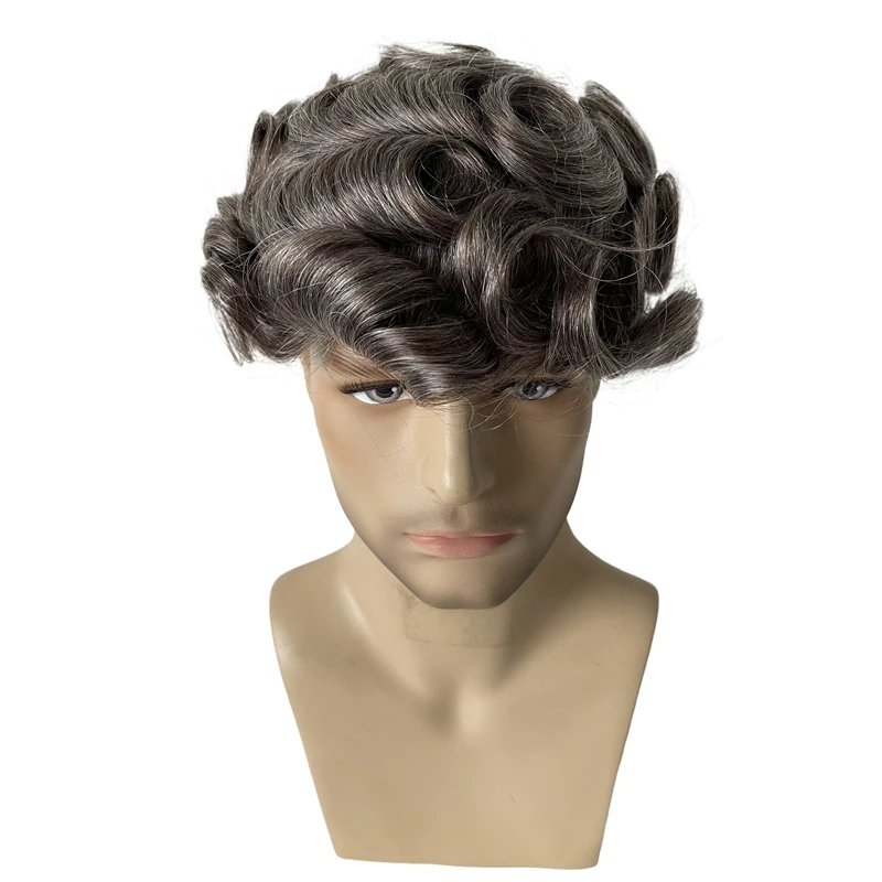 Mongolian Virgin Human Hair Hairpiece #350 Color 32mm Wave Unit 8x10 Full Lace Toupee for White Men